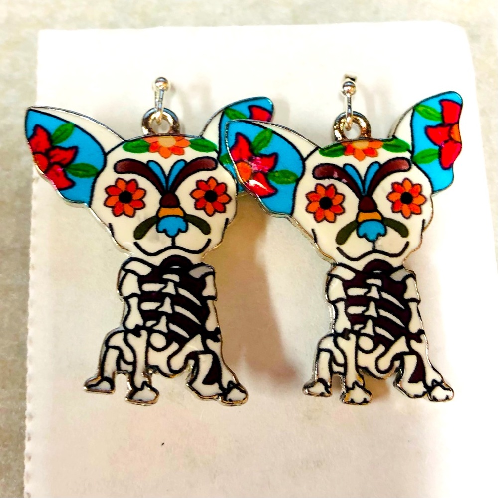 Puppy Sugar Skull Earrings 💀🎃🖤